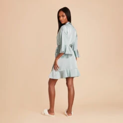 Kenny Ruffle Satin Robe - Sage -Elegance Bridal Store sage kenny satin ruffle bridesmaid robe 04