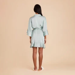 Kenny Ruffle Satin Robe - Sage -Elegance Bridal Store sage kenny satin ruffle bridesmaid robe 05