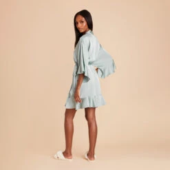 Kenny Ruffle Satin Robe - Sage -Elegance Bridal Store sage kenny satin ruffle bridesmaid robe 06