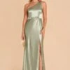 Kira Shiny Satin Dress - Sage -Elegance Bridal Store sage kira slit satin bridesmaid dress 03