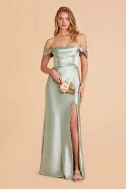 Mia Shiny Satin Convertible Dress - Sage
