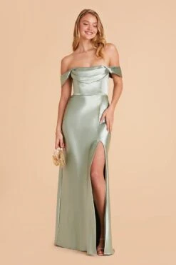 Mia Shiny Satin Convertible Dress - Sage -Elegance Bridal Store sage mia convertible satin bridesmaid dress 03