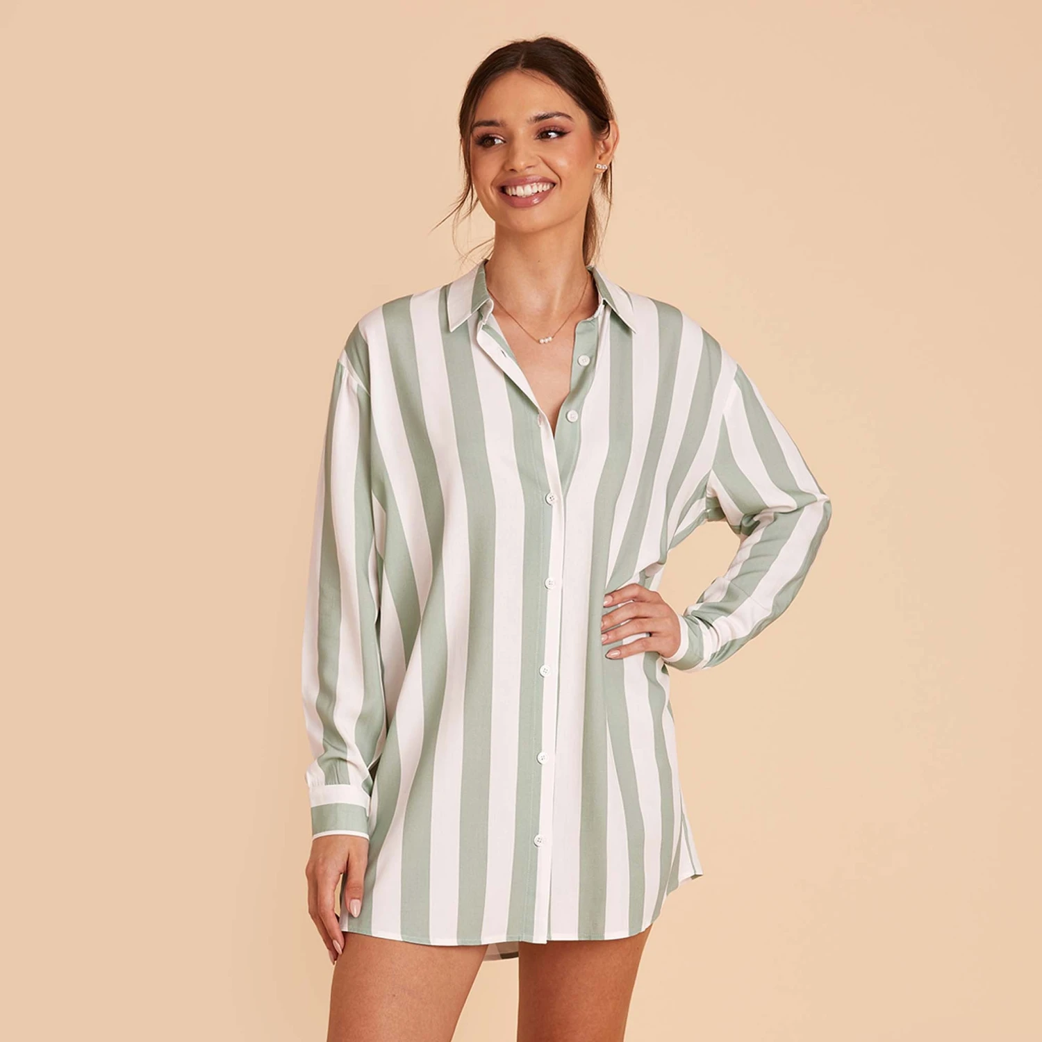 Eddie Sleepshirt - Sage Stripe 3 Eddie Sleepshirt - Sage Stripe