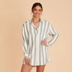 Eddie Sleepshirt - Sage Stripe 10 Eddie Sleepshirt - Sage Stripe -Elegance Bridal Store sage stripe eddie sleepshirt bridesmaid pajama 02