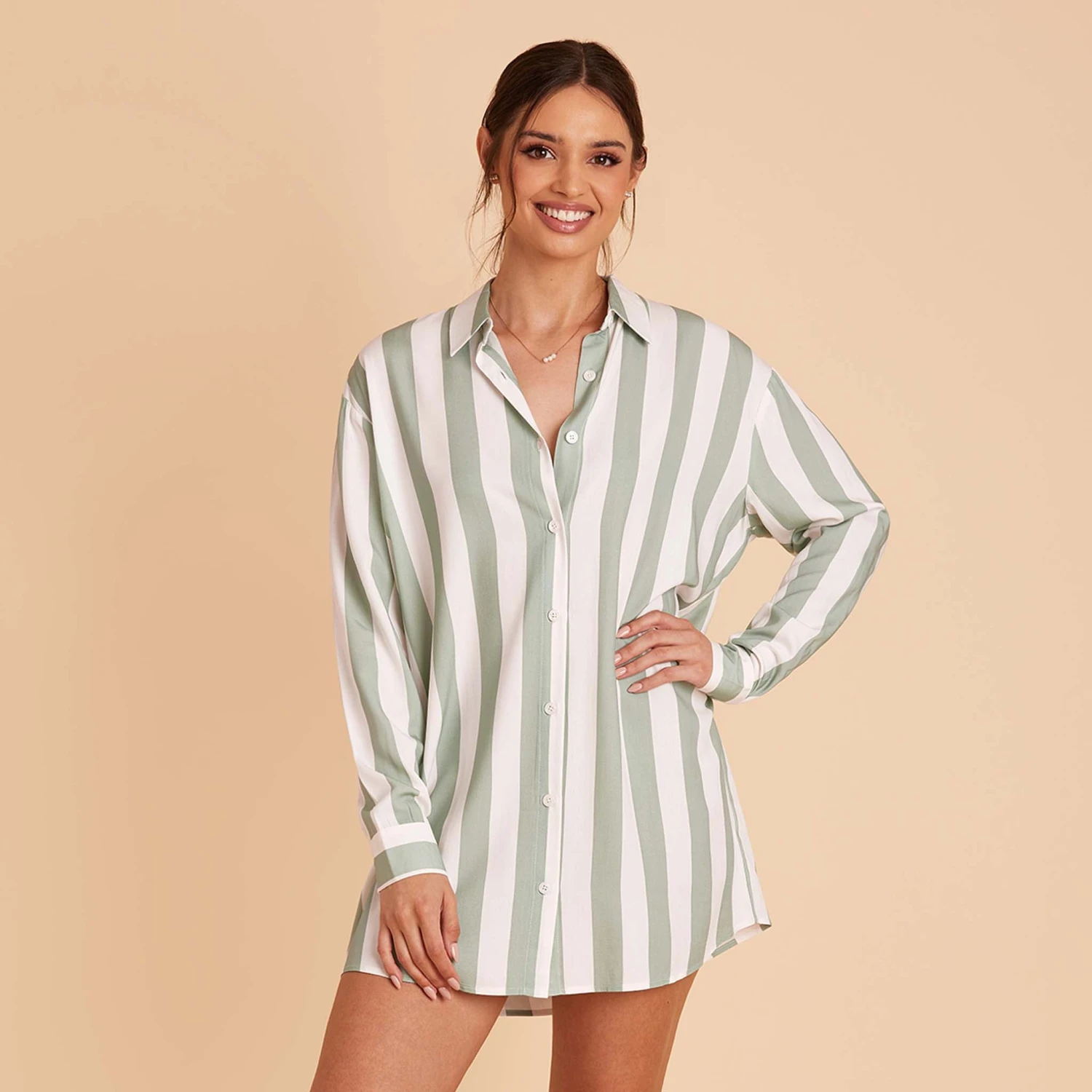 Eddie Sleepshirt - Sage Stripe 5 Eddie Sleepshirt - Sage Stripe - Image 3