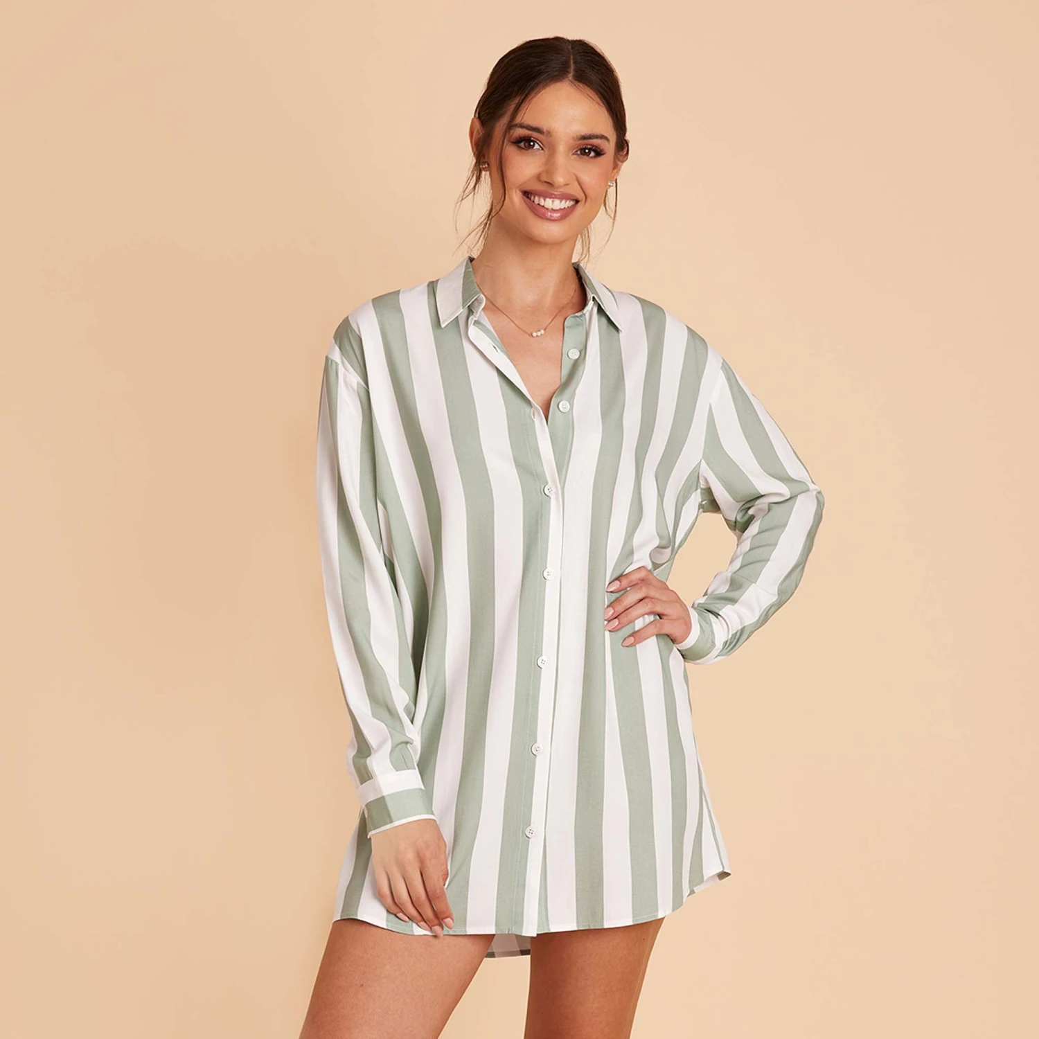 Eddie Sleepshirt - Sage Stripe 6 Eddie Sleepshirt - Sage Stripe - Image 4
