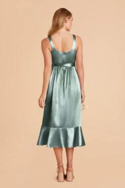 Eugenia Shiny Satin Convertible Midi Dress - Sea Glass -Elegance Bridal Store sea glass eugenia convertible satin bridesmaid dress 05