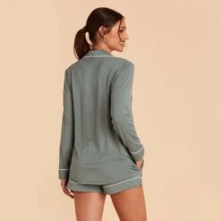 Jonny Long Sleeve Pajama Set - Sea Glass -Elegance Bridal Store sea glass jonny long sleeve bridesmaid pajama set 06