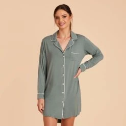 Kamryn Sleepshirt - Sea Glass 10 Kamryn Sleepshirt - Sea Glass -Elegance Bridal Store sea glass kamryn sleepshirt bridesmaid pajama 01