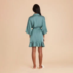 Kenny Ruffle Satin Robe - Sea Glass -Elegance Bridal Store sea glass kenny satin ruffle bridesmaid robe 07