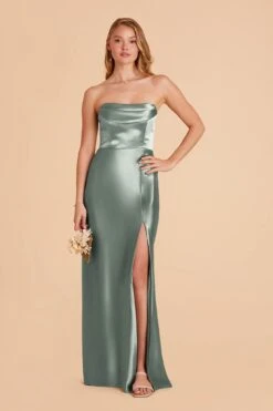 Mia Shiny Satin Convertible Dress - Sea Glass