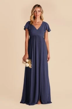 Hannah Empire Dress - Slate Blue -Elegance Bridal Store slate blue hannah bridesmaid dress 01