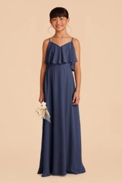 Janie Convertible Junior Dress - Slate Blue 9 Janie Convertible Junior Dress - Slate Blue -Elegance Bridal Store slate blue janie convertible junior bridesmaid dress 02