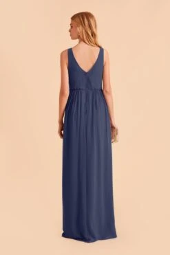 Laurie Empire Dress - Slate Blue -Elegance Bridal Store slate blue laurie slit bridesmaid dress 04