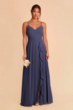 Theresa Chiffon Dress - Slate Blue -Elegance Bridal Store slate blue theresa convertible slit bridesmaid dress 01