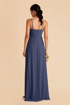 Winnie Convertible Chiffon Dress - Slate Blue -Elegance Bridal Store slate blue winnie convertible slit bridesmaid dress 01