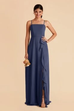 Winnie Convertible Chiffon Dress - Slate Blue -Elegance Bridal Store slate blue winnie convertible slit bridesmaid dress 02