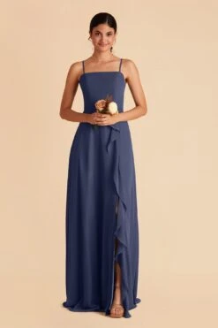 Winnie Convertible Chiffon Dress - Slate Blue -Elegance Bridal Store slate blue winnie convertible slit bridesmaid dress 03