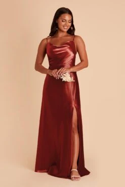 Lisa Long Shiny Satin Dress - Spice