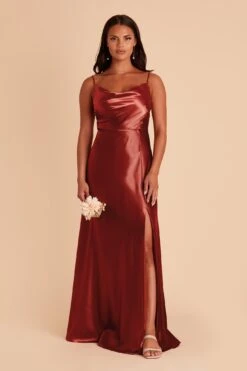 Lisa Long Shiny Satin Dress - Spice 10 Lisa Long Shiny Satin Dress - Spice -Elegance Bridal Store spice lisa slit satin bridesmaid dress 02
