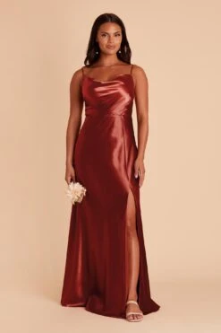 Lisa Long Shiny Satin Dress - Spice 11 Lisa Long Shiny Satin Dress - Spice -Elegance Bridal Store spice lisa slit satin bridesmaid dress 03