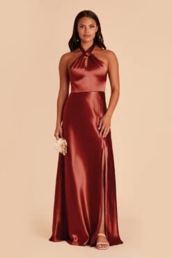 Monica Shiny Satin Dress - Spice -Elegance Bridal Store spice monica slit satin bridesmaid dress 01