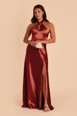 Monica Shiny Satin Dress - Spice -Elegance Bridal Store spice monica slit satin bridesmaid dress 04