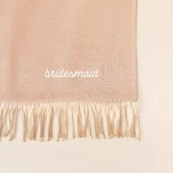 Shawl With Fringe - Taupe -Elegance Bridal Store taupe cashmere shawl personalized flat lay 01