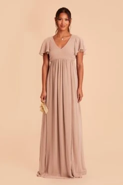 Hannah Empire Dress - Taupe -Elegance Bridal Store taupe hannah bridesmaid dress 01