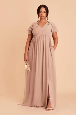Hannah Empire Dress - Taupe -Elegance Bridal Store taupe hannah plus size bridesmaid dress 02