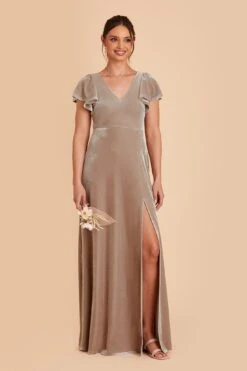 Hannah Velvet Dress - Taupe 13 Hannah Velvet Dress - Taupe -Elegance Bridal Store taupe hannah velvet bridesmaid dress 02