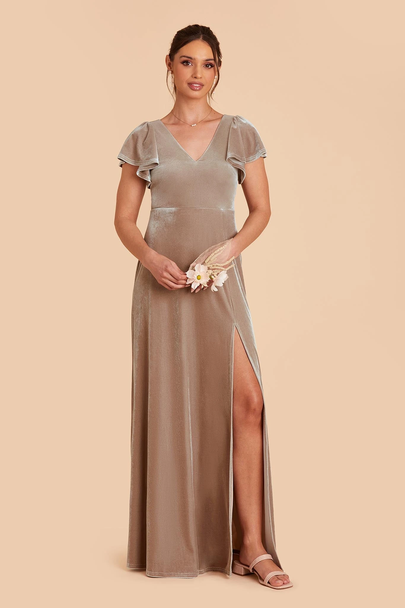 Hannah Velvet Dress - Taupe 4 Hannah Velvet Dress - Taupe - Image 2