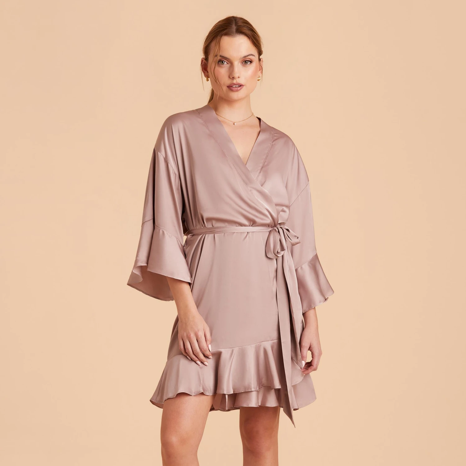 Kenny Ruffle Satin Robe - Mauve Taupe 8 Kenny Ruffle Satin Robe - Mauve Taupe - Image 6