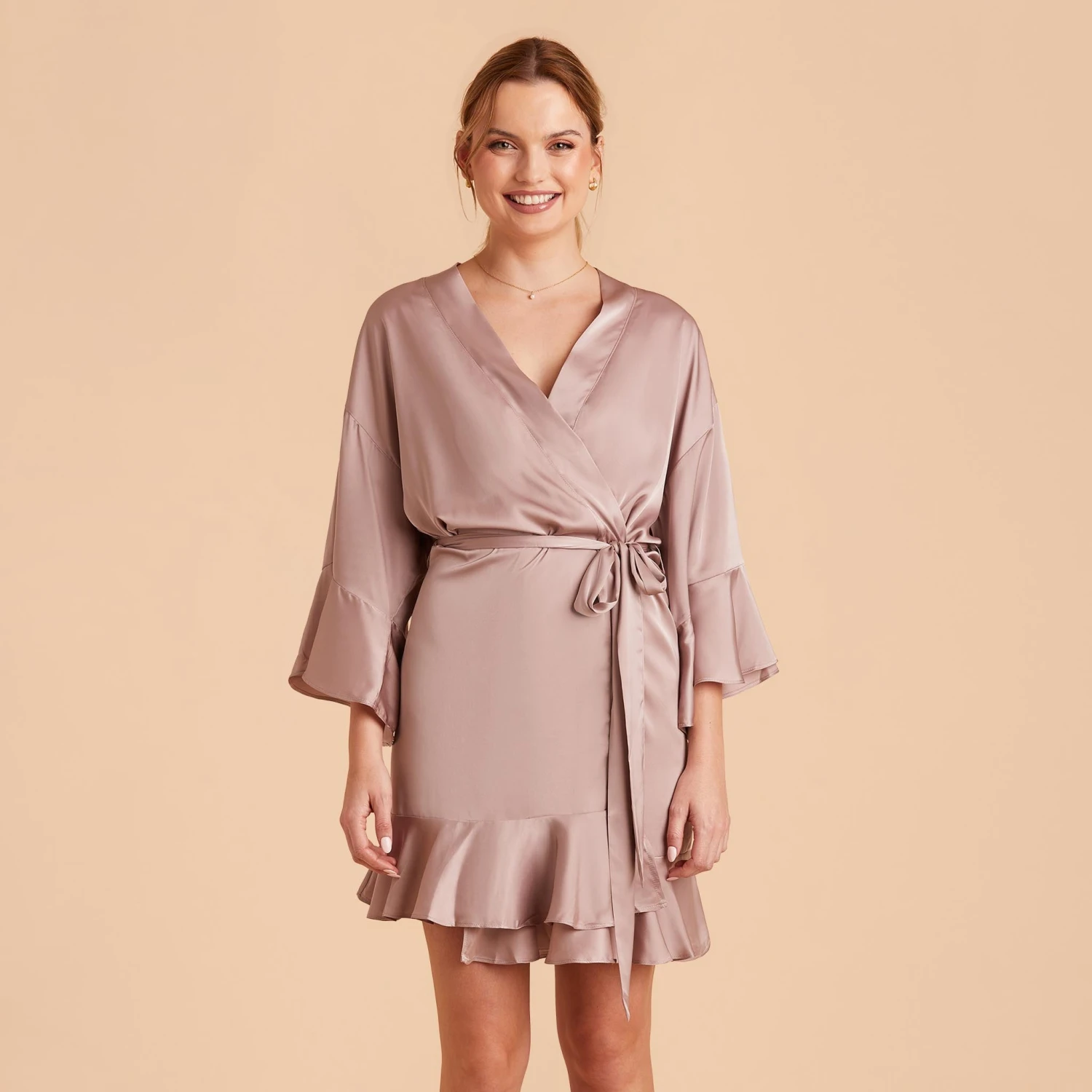 Kenny Ruffle Satin Robe - Mauve Taupe 12 Kenny Ruffle Satin Robe - Mauve Taupe - Image 10