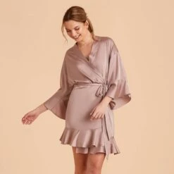 Kenny Ruffle Satin Robe - Mauve Taupe 30 Kenny Ruffle Satin Robe - Mauve Taupe -Elegance Bridal Store taupe kenny satin ruffle bridesmaid robes 04