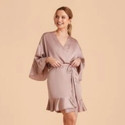 Kenny Ruffle Satin Robe - Mauve Taupe 25 Kenny Ruffle Satin Robe - Mauve Taupe -Elegance Bridal Store taupe kenny satin ruffle bridesmaid robes 05