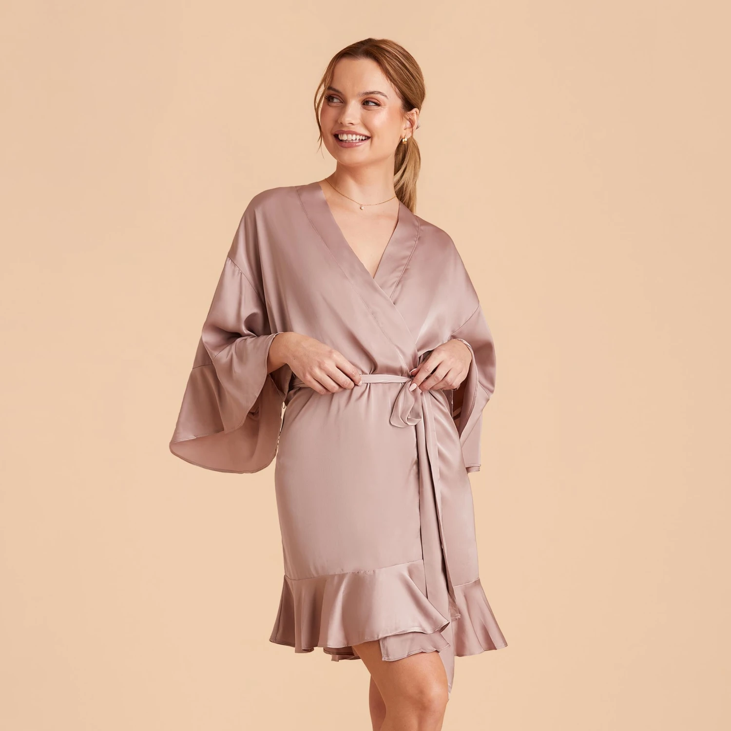 Kenny Ruffle Satin Robe - Mauve Taupe 9 Kenny Ruffle Satin Robe - Mauve Taupe - Image 7