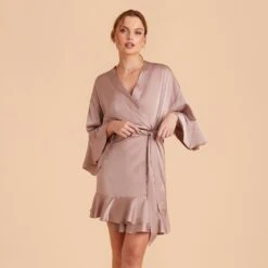 Kenny Ruffle Satin Robe - Mauve Taupe 31 Kenny Ruffle Satin Robe - Mauve Taupe -Elegance Bridal Store taupe kenny satin ruffle bridesmaid robes 06