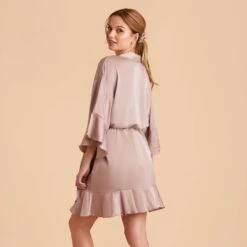 Kenny Ruffle Satin Robe - Mauve Taupe 32 Kenny Ruffle Satin Robe - Mauve Taupe -Elegance Bridal Store taupe kenny satin ruffle bridesmaid robes 09