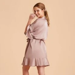 Kenny Ruffle Satin Robe - Mauve Taupe 21 Kenny Ruffle Satin Robe - Mauve Taupe -Elegance Bridal Store taupe kenny satin ruffle bridesmaid robes 10