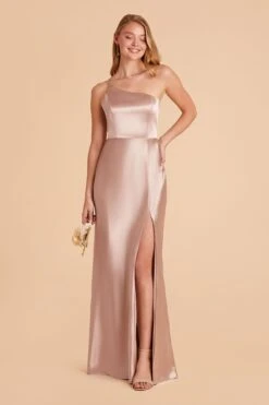 Kensie Shiny Satin Dress - Taupe 23 Kensie Shiny Satin Dress - Taupe -Elegance Bridal Store taupe kensie satin bridesmaid dress 01