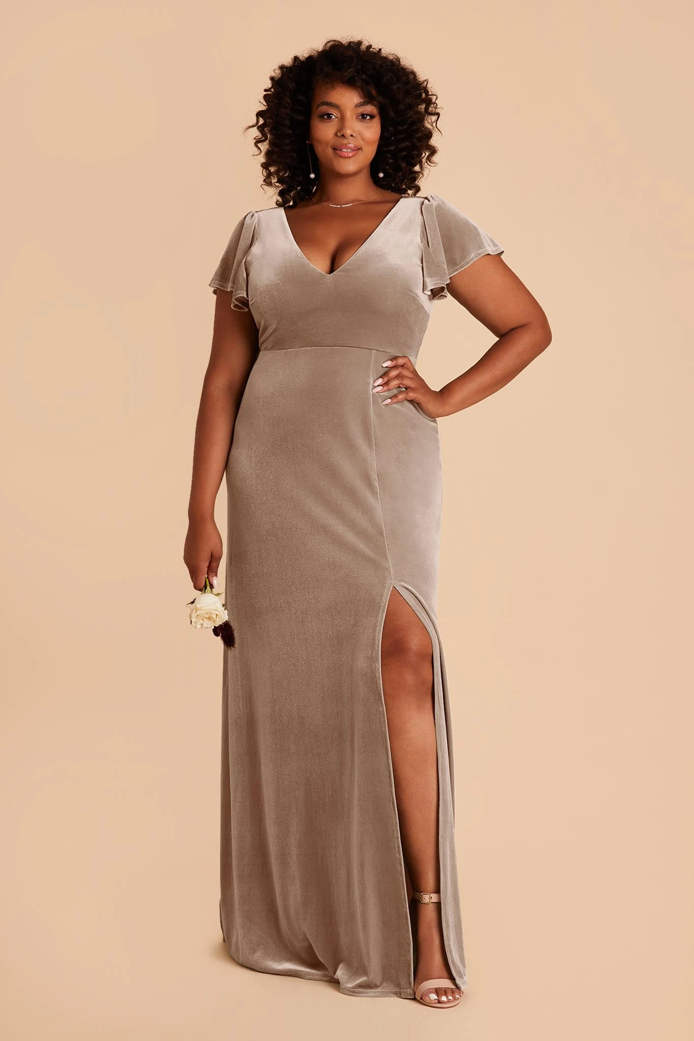 Hannah Velvet Dress - Taupe 3 Hannah Velvet Dress - Taupe