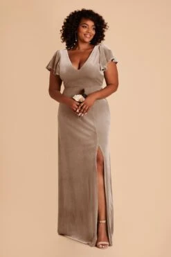 Hannah Velvet Dress - Taupe 15 Hannah Velvet Dress - Taupe -Elegance Bridal Store taupe kira velvet plus size bridesmaid dress 02
