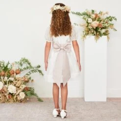 Liz Flower Girl Sash - Taupe -Elegance Bridal Store taupe liz flower girl sash 01