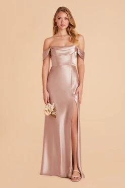 Mia Shiny Satin Convertible Dress - Taupe -Elegance Bridal Store taupe mia convertible satin bridesmaid dress 01