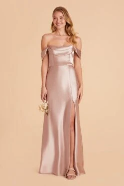 Mia Shiny Satin Convertible Dress - Taupe -Elegance Bridal Store taupe mia convertible satin bridesmaid dress 02