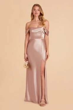 Mia Shiny Satin Convertible Dress - Taupe -Elegance Bridal Store taupe mia convertible satin bridesmaid dress 04