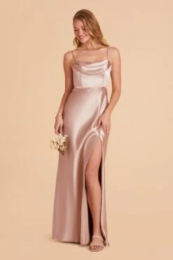 Mia Shiny Satin Convertible Dress - Taupe -Elegance Bridal Store taupe mia convertible satin bridesmaid dress 10