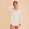 Eddie Sleepshirt - Taupe Stripe 1 Eddie Sleepshirt - Taupe Stripe -Elegance Bridal Store taupe stripe eddie sleepshirt bridesmaid pajama 02