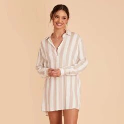 Eddie Sleepshirt - Taupe Stripe -Elegance Bridal Store taupe stripe eddie sleepshirt bridesmaid pajama 04